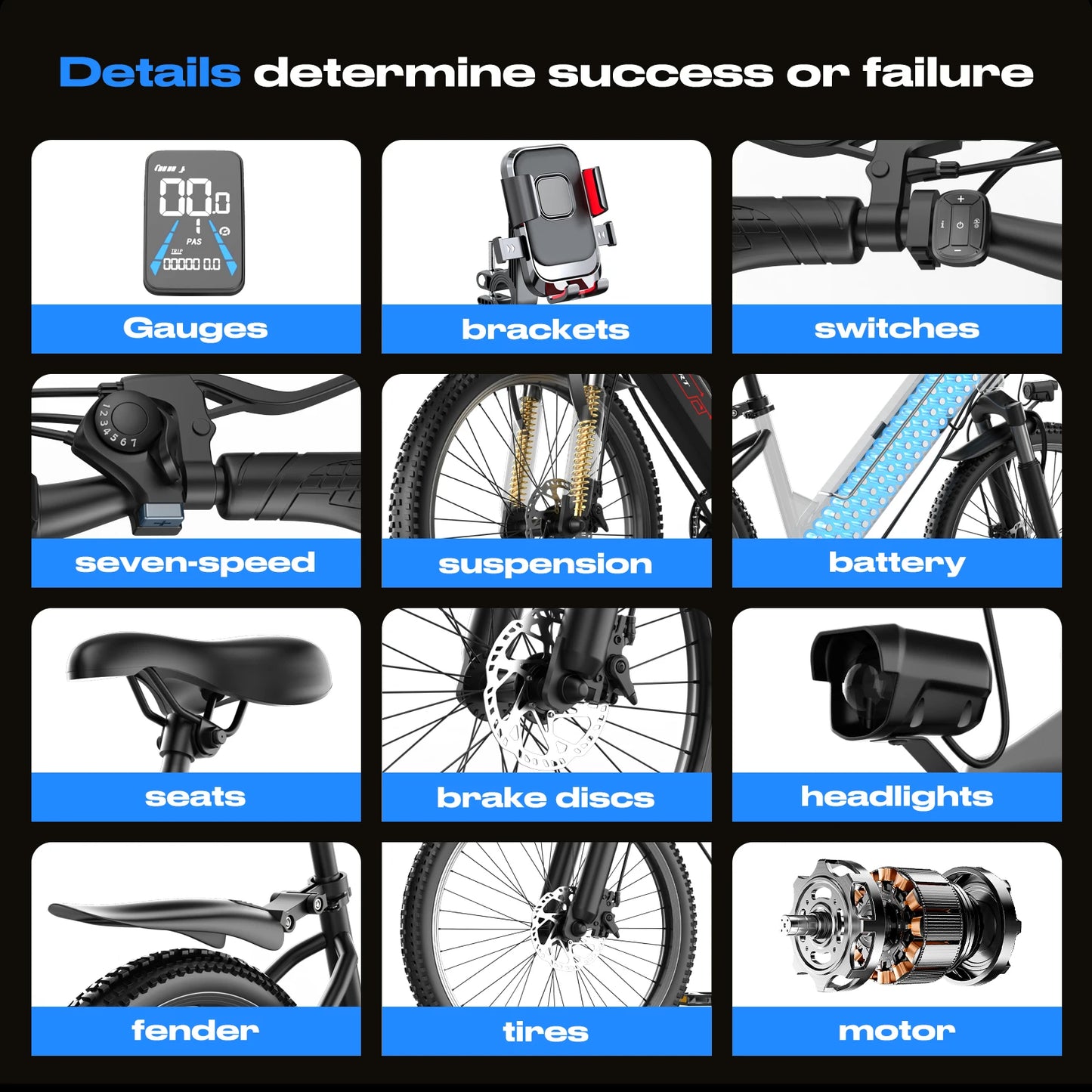 Electric Mountain Bike 1500W Peak 60Mile Range 25 MPH UL2849