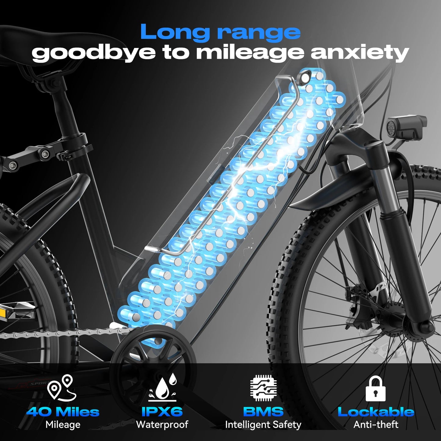 Electric Mountain Bike 1500W Peak 60Mile Range 25 MPH UL2849