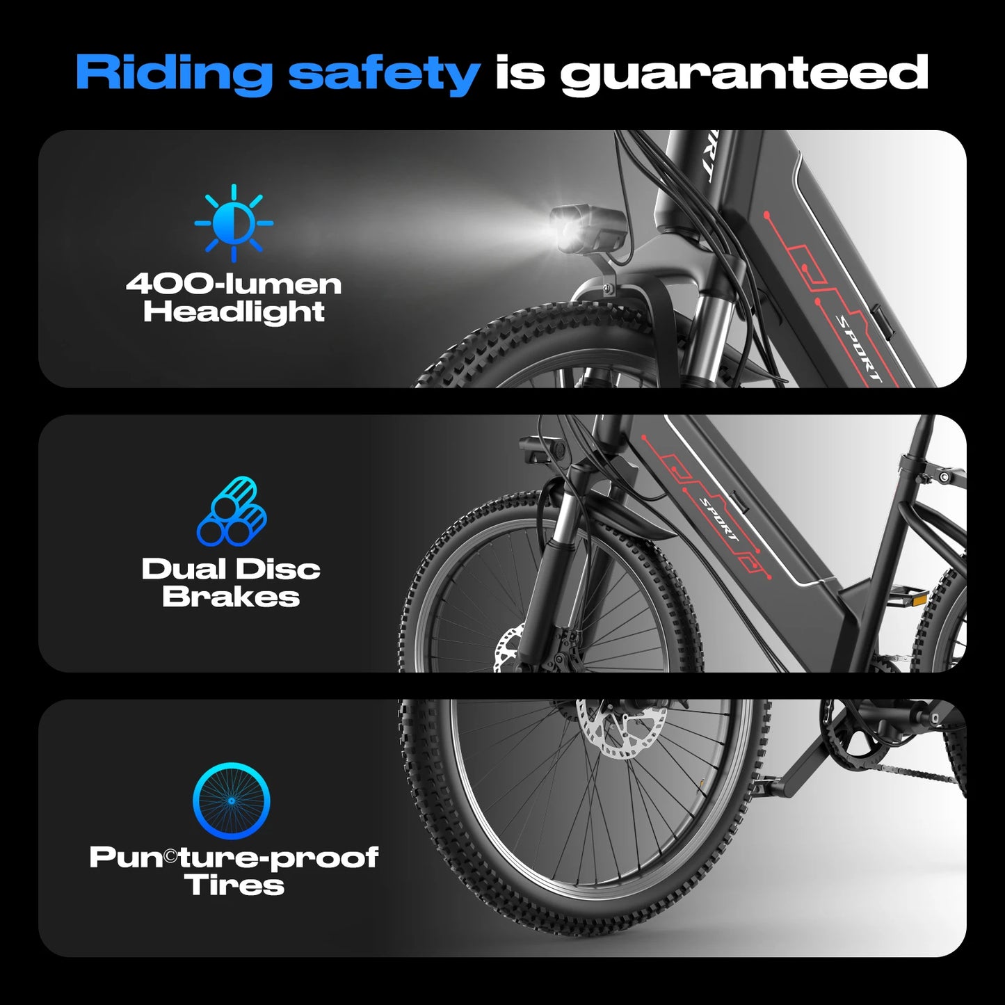 Electric Mountain Bike 1500W Peak 60Mile Range 25 MPH UL2849