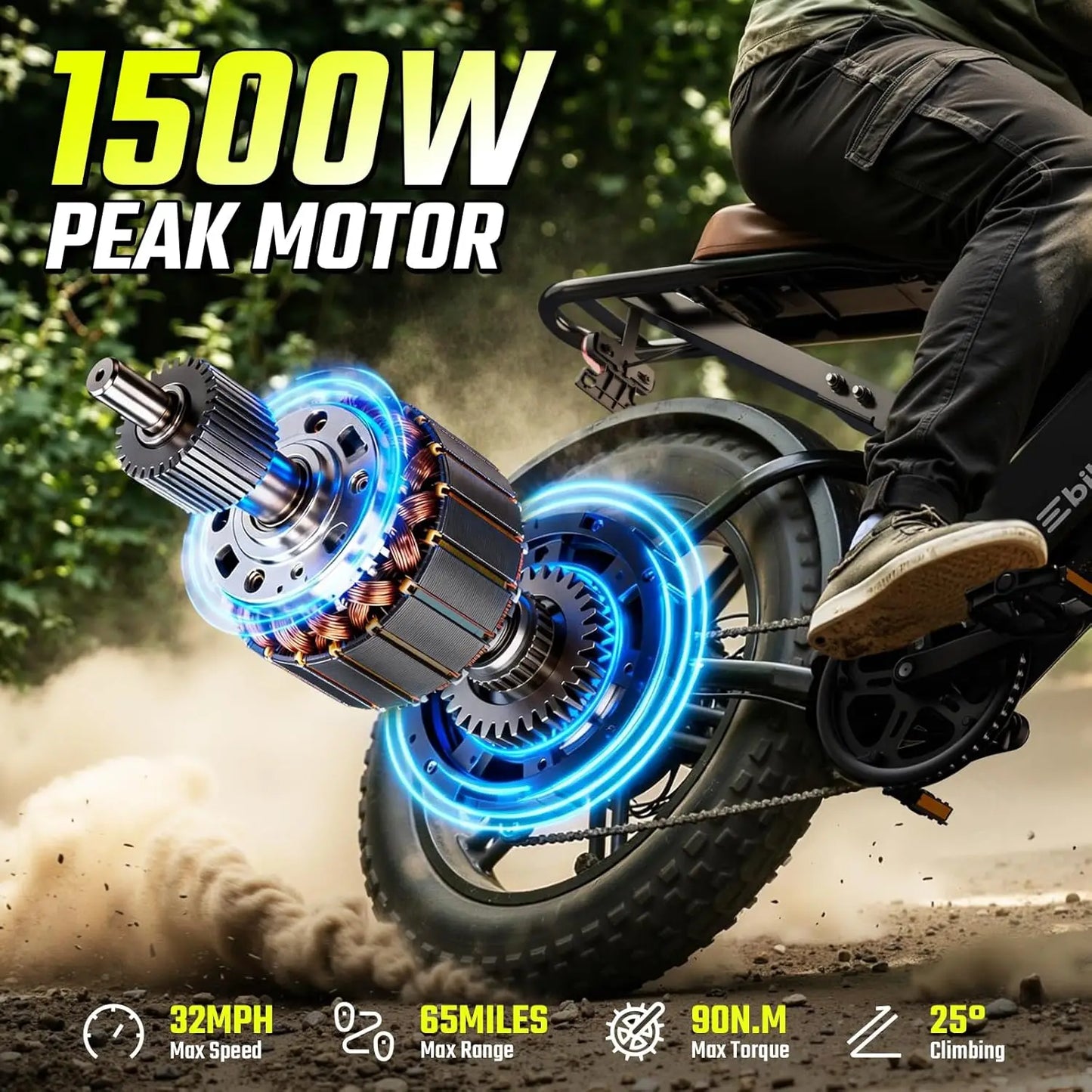 Electric Bike For Adults Peak 1500W Motor 30MPH Fat Tire