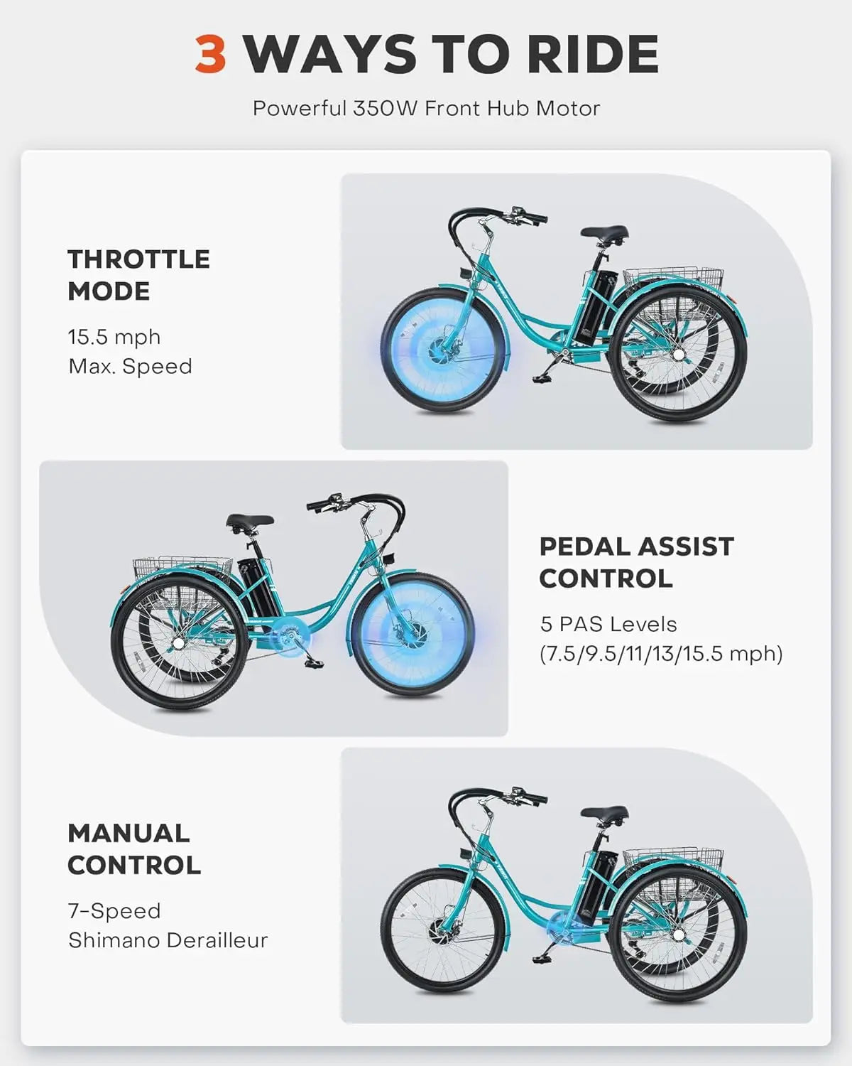 Electric Tricycle For Adults With LCD Display 3 Wheel