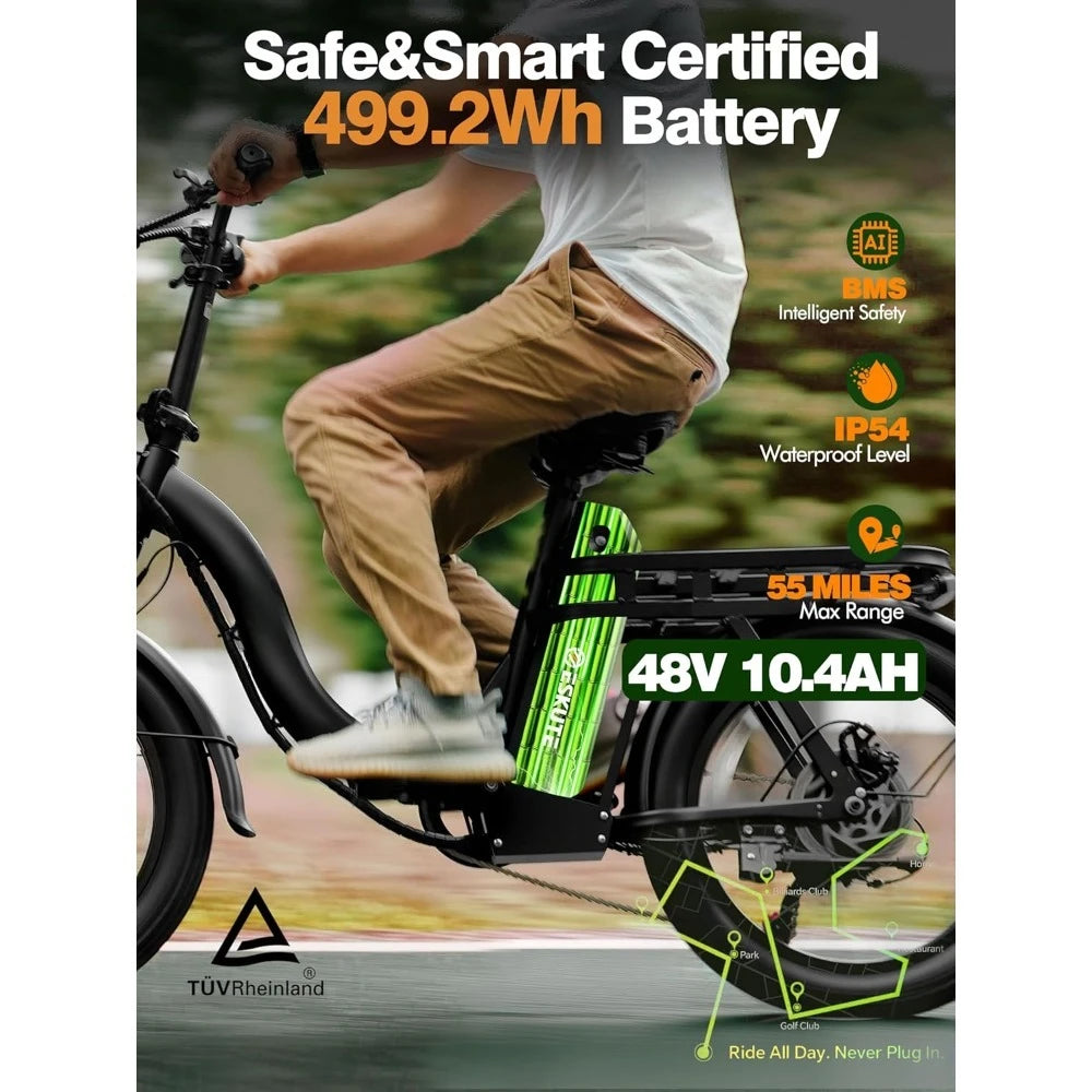 Electric Fat Tire Folding E Bike For Adults 1200W Peak