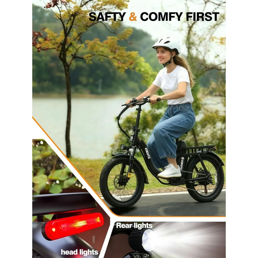 Electric Fat Tire Folding E Bike For Adults 1200W Peak